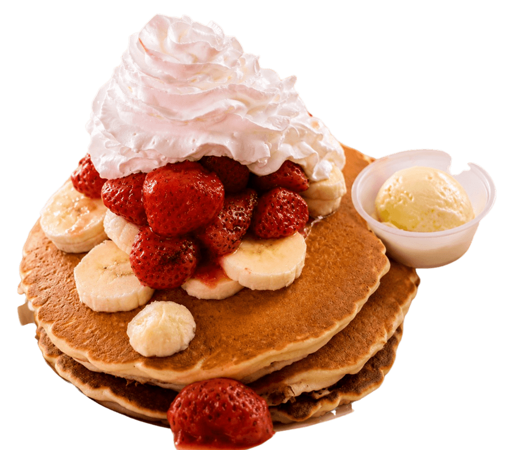 Fresh piping hot pancakes with dripping syrup
