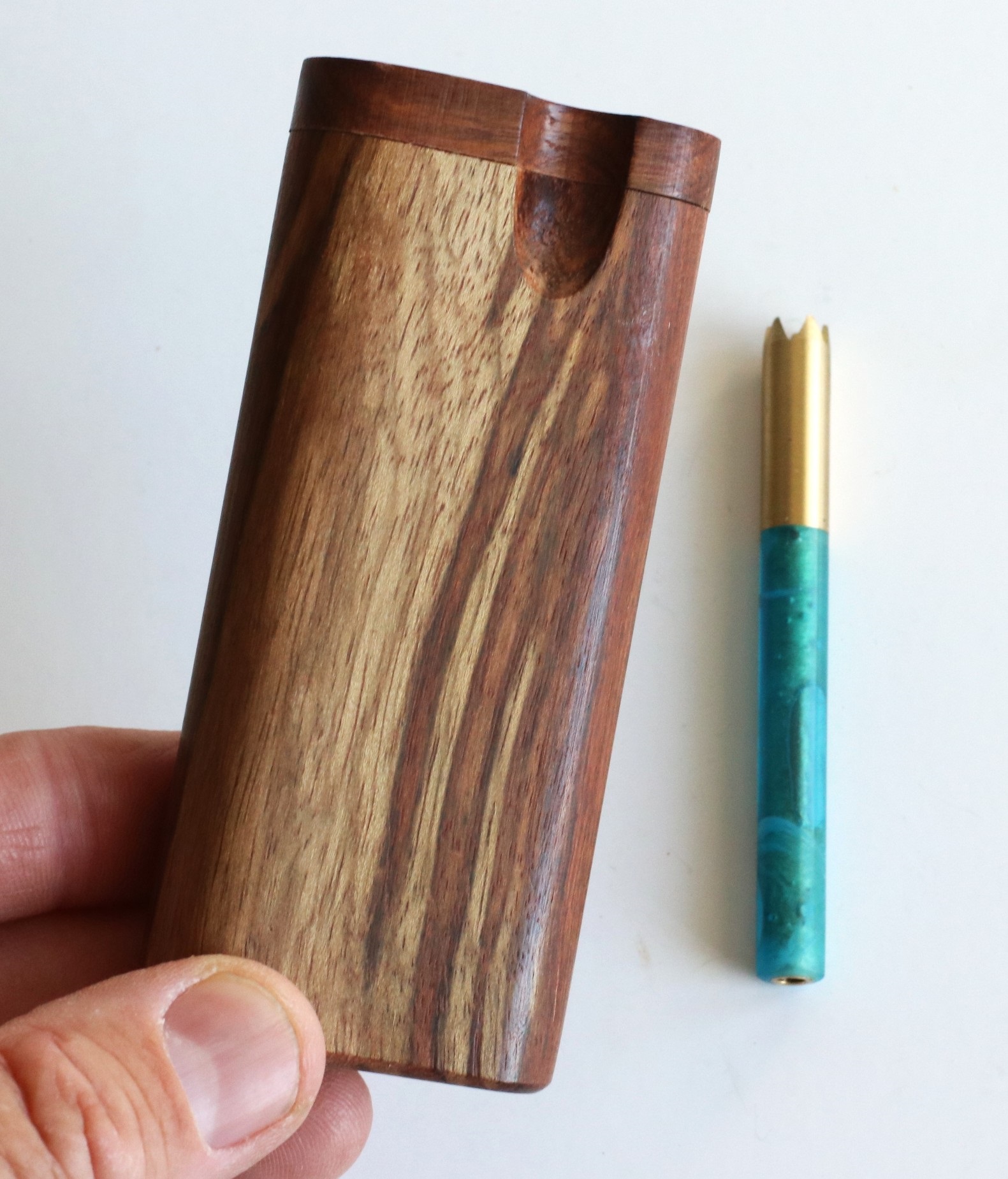 Caribbean Rosewood Swivel Lid Dugout & One Hitter-Classy Handcrafted American Stash Box