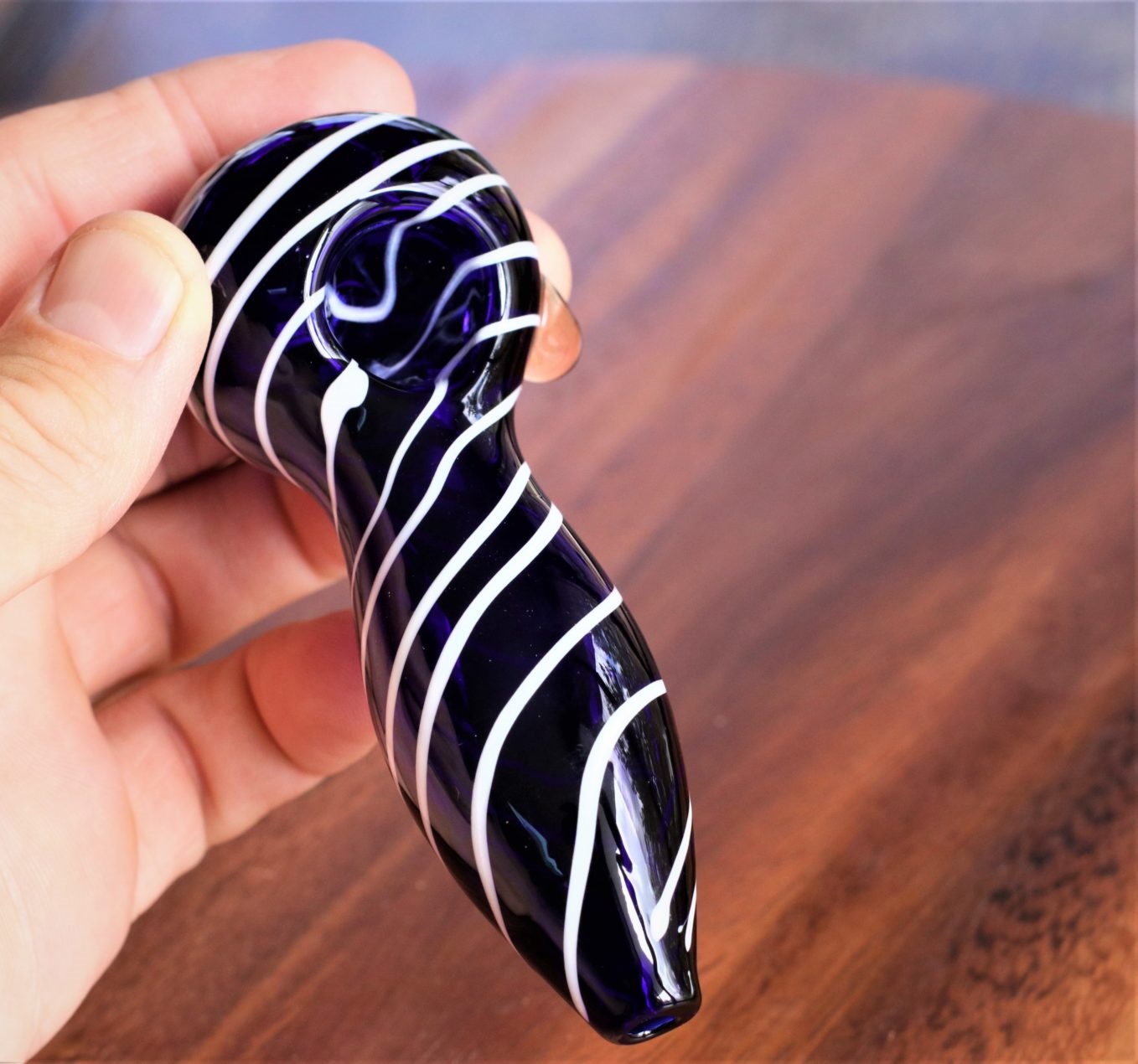 4.5" Cobalt Blue Spiral Spoon Pipe - Glass Spoon Pipe by PRO 420