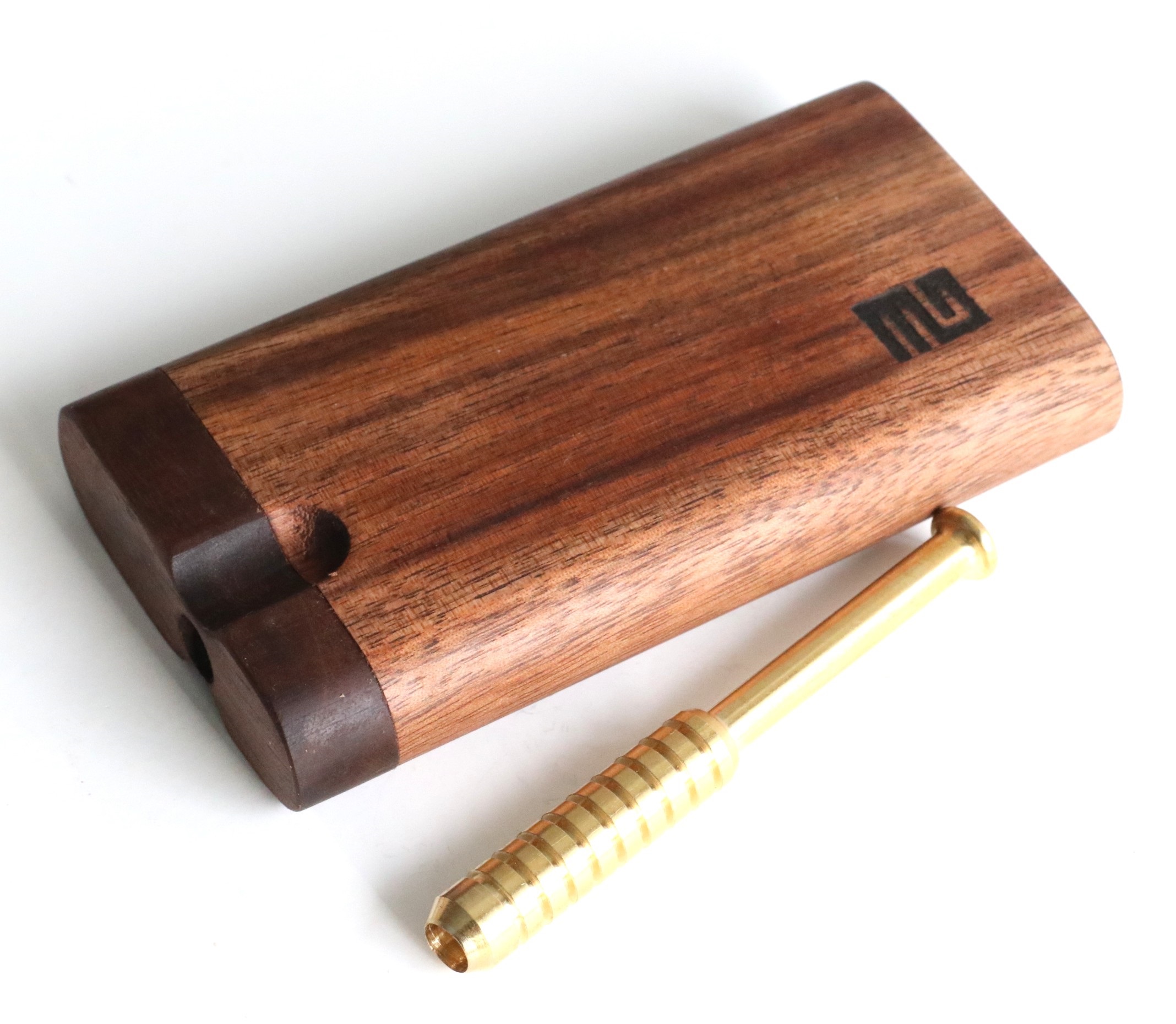 4" Black Walnut Dugout & Brass One Hitter-American Crafted Stash Box - 3rd Grain Walnut Dugout