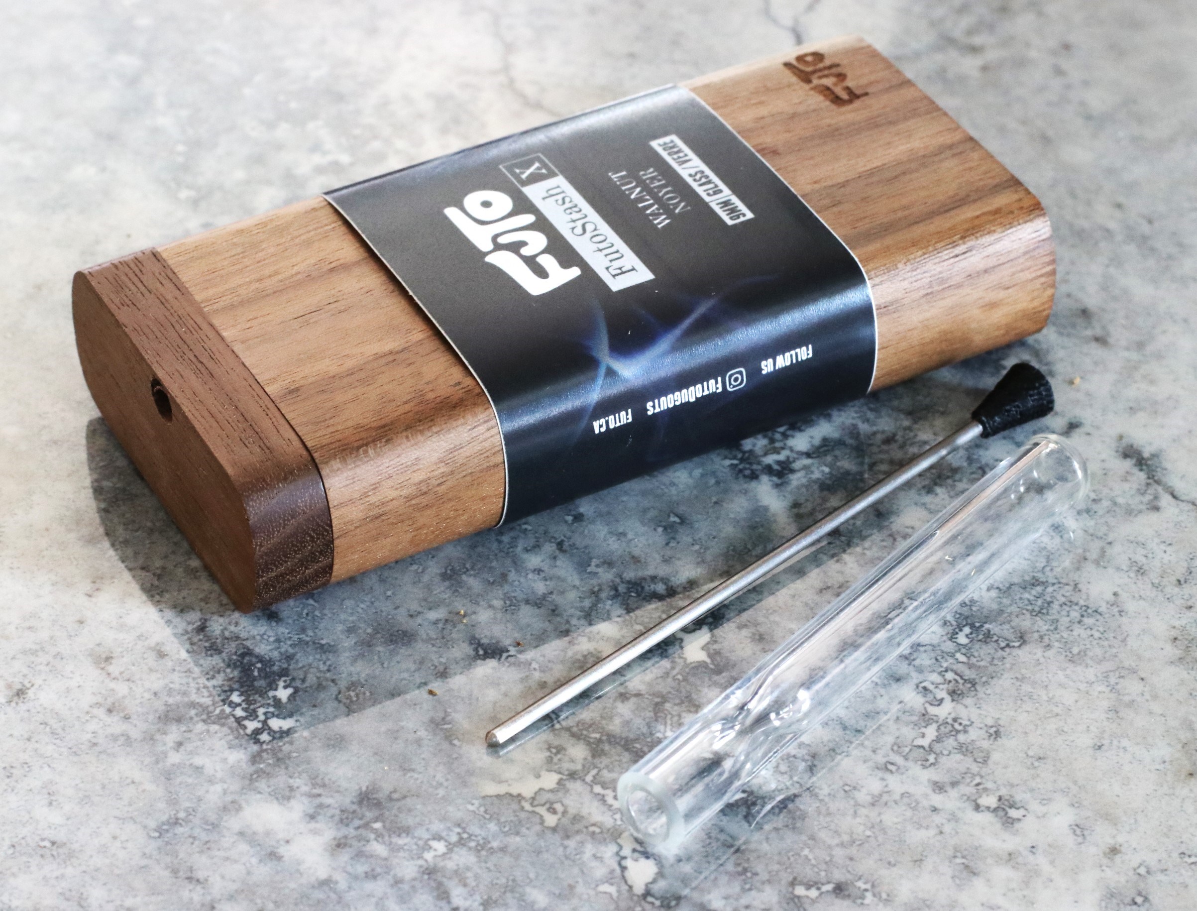 4" Walnut Wood Dugout- by Futo- Premium Stash Box with One Hitter & Stash Cleaner - Futo Walnut Dugout