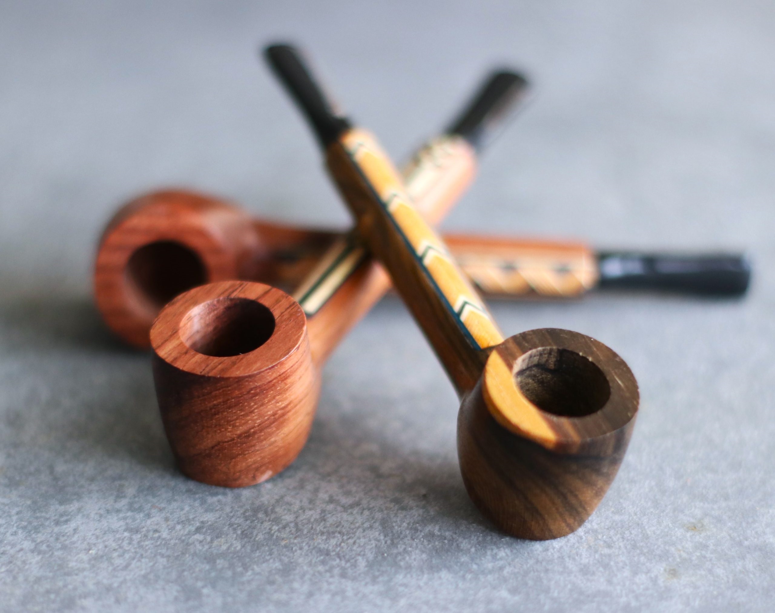 4.5" Wood Pipe- L55 THE WARRIOR- Exotic Wood with Inlayed Stem- Perfect Smoker's Gift - Wood Pipes