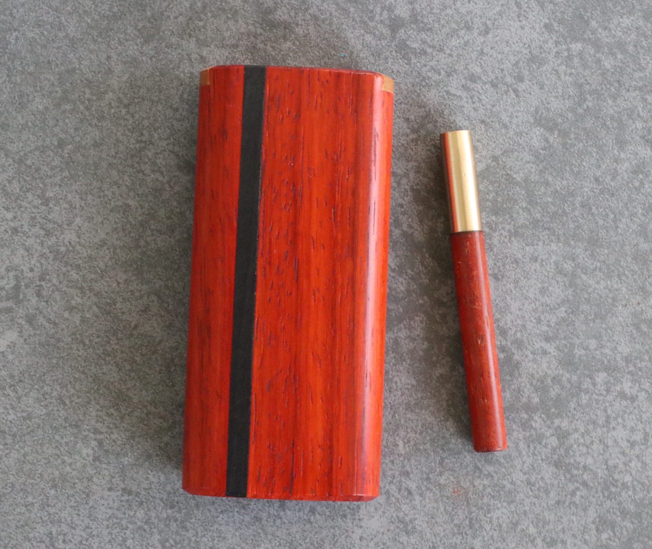 Vermillion 4" Dugout w/ Ebony inlay & One Hitter Pipe- Pure Class-American Handcrafted Stash Box - Vermillion Dugout