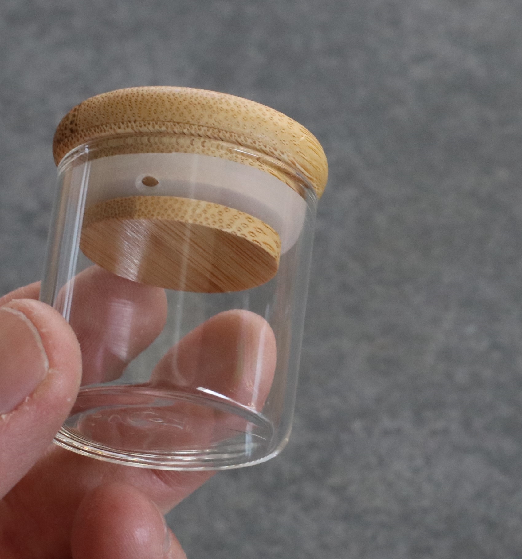 2" Glass Stash Jar with Bamboo Lid- Smell Proof- Safe Storage for Herbs - .25' Brass Screens for Pipes