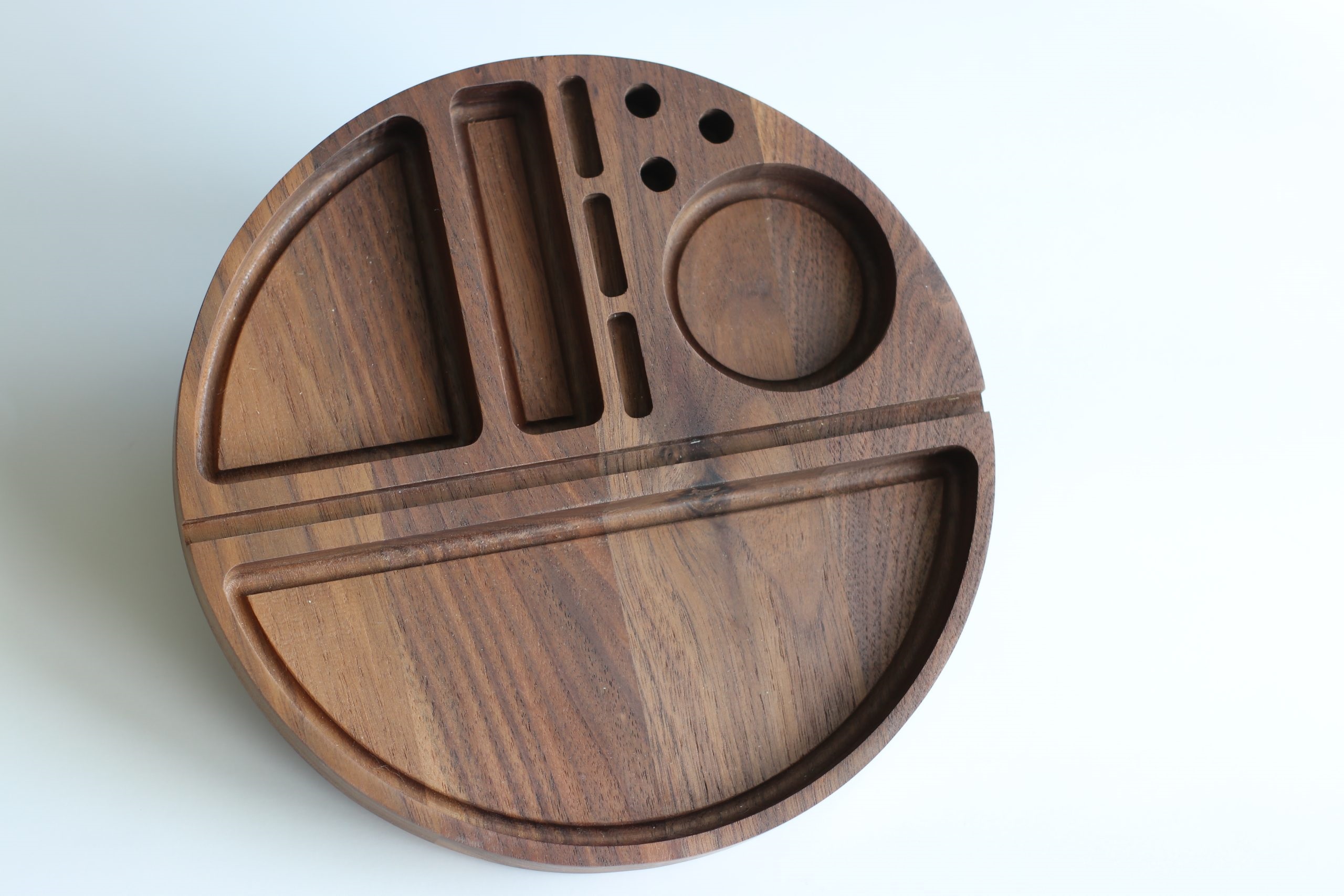 Handcrafted Walnut Rolling Tray- 9" Circular Smoker's Tray