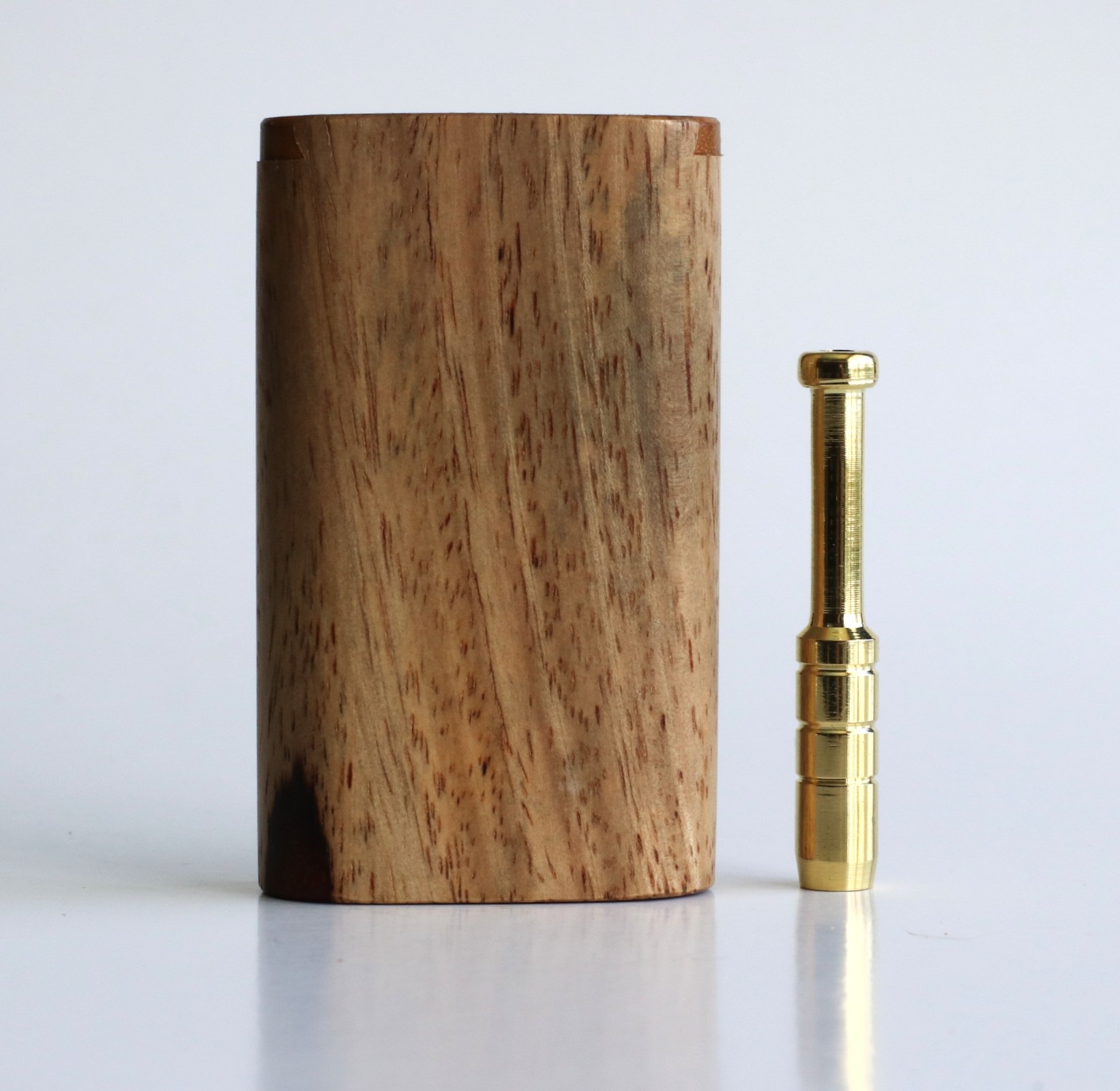 3" Blonde Cocobolo Slider Lid Dugout & Brass one hitter pipe - Wood Herb Grinder