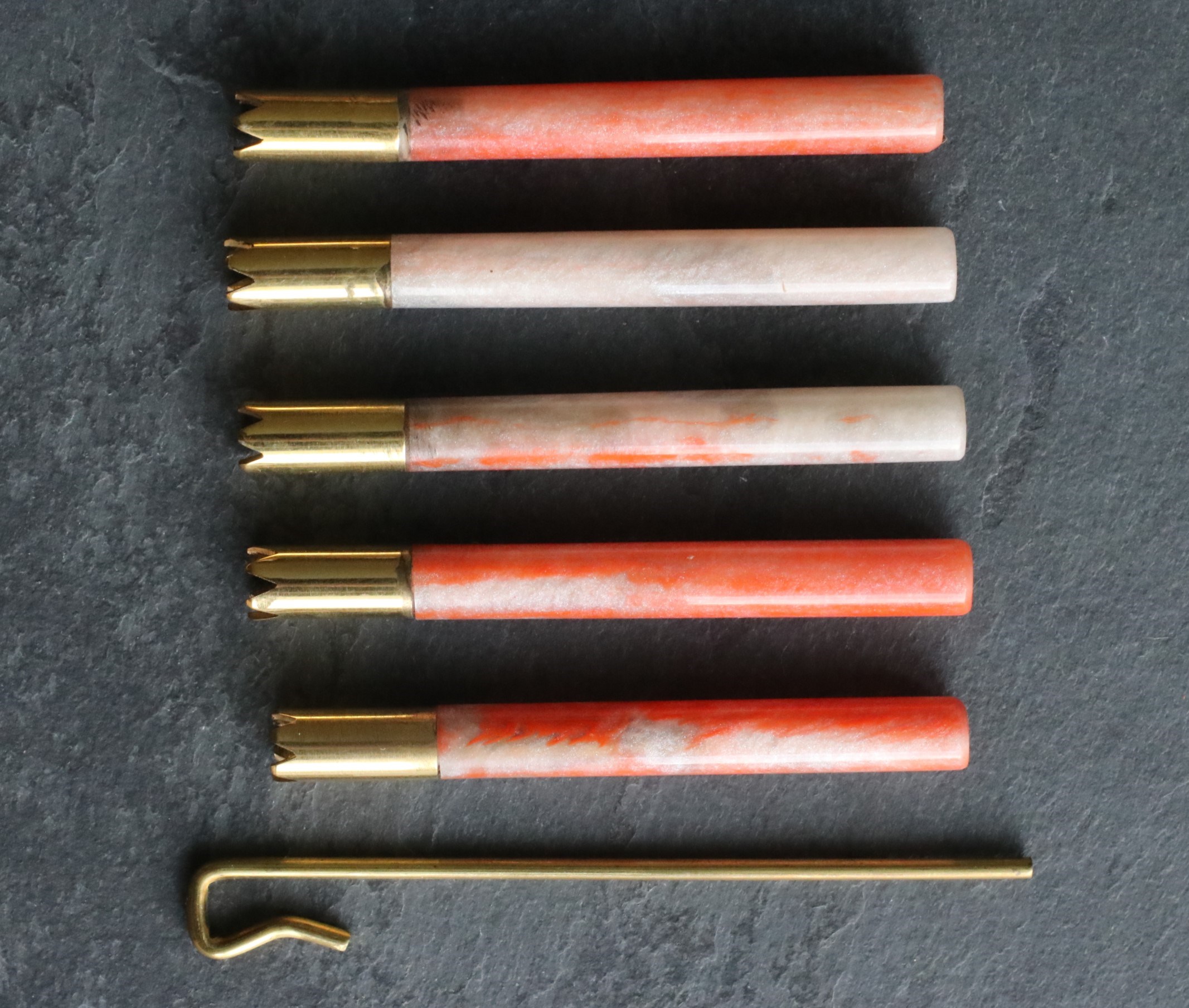 Set of 5 x 3" Pink Resin Brass Bats-Designed for 4" dugouts-Poker included-Grinder Tip