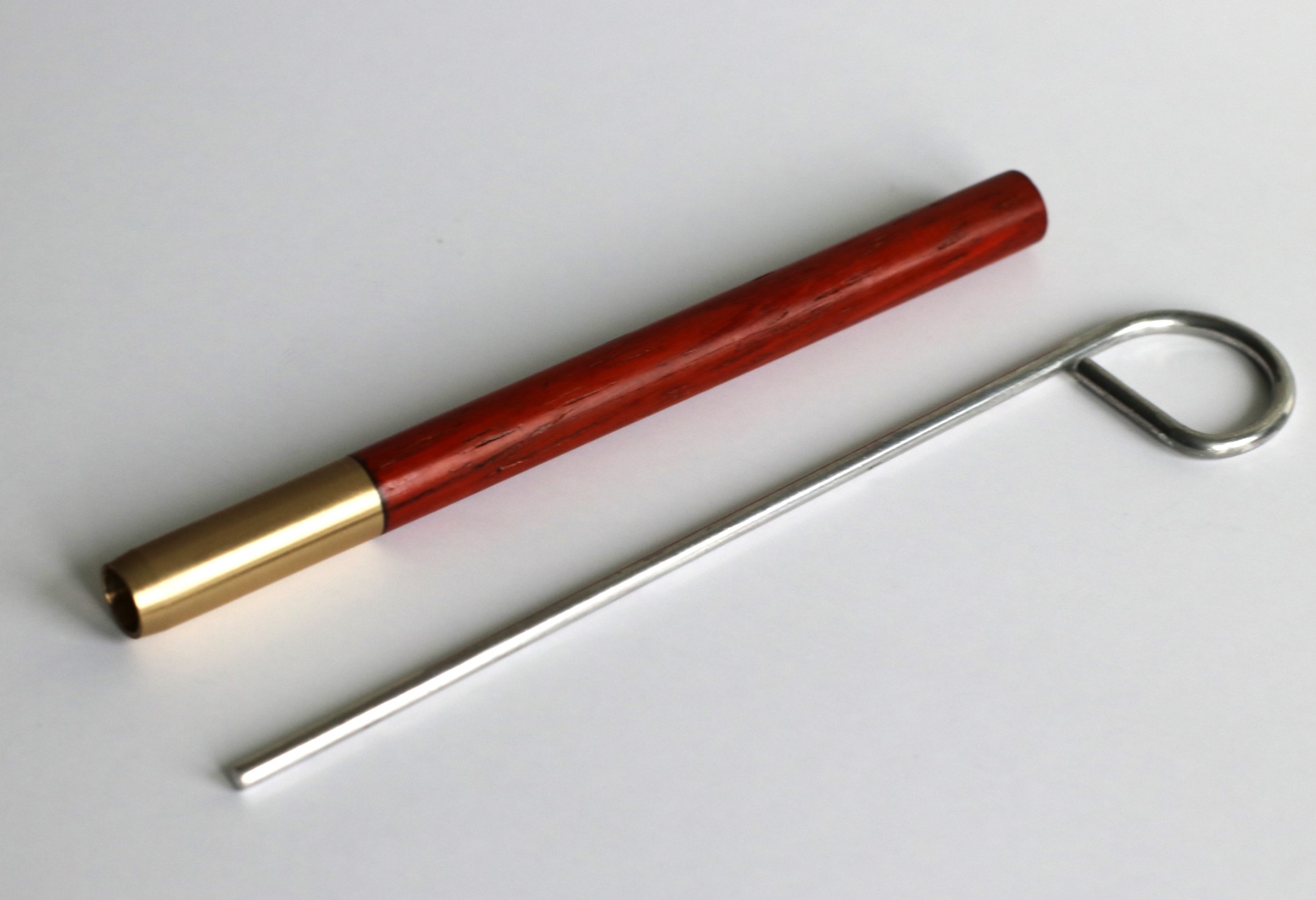 4" Exotic Wood & Brass Pipe with poker - 4' Brass One Hitter Pipe