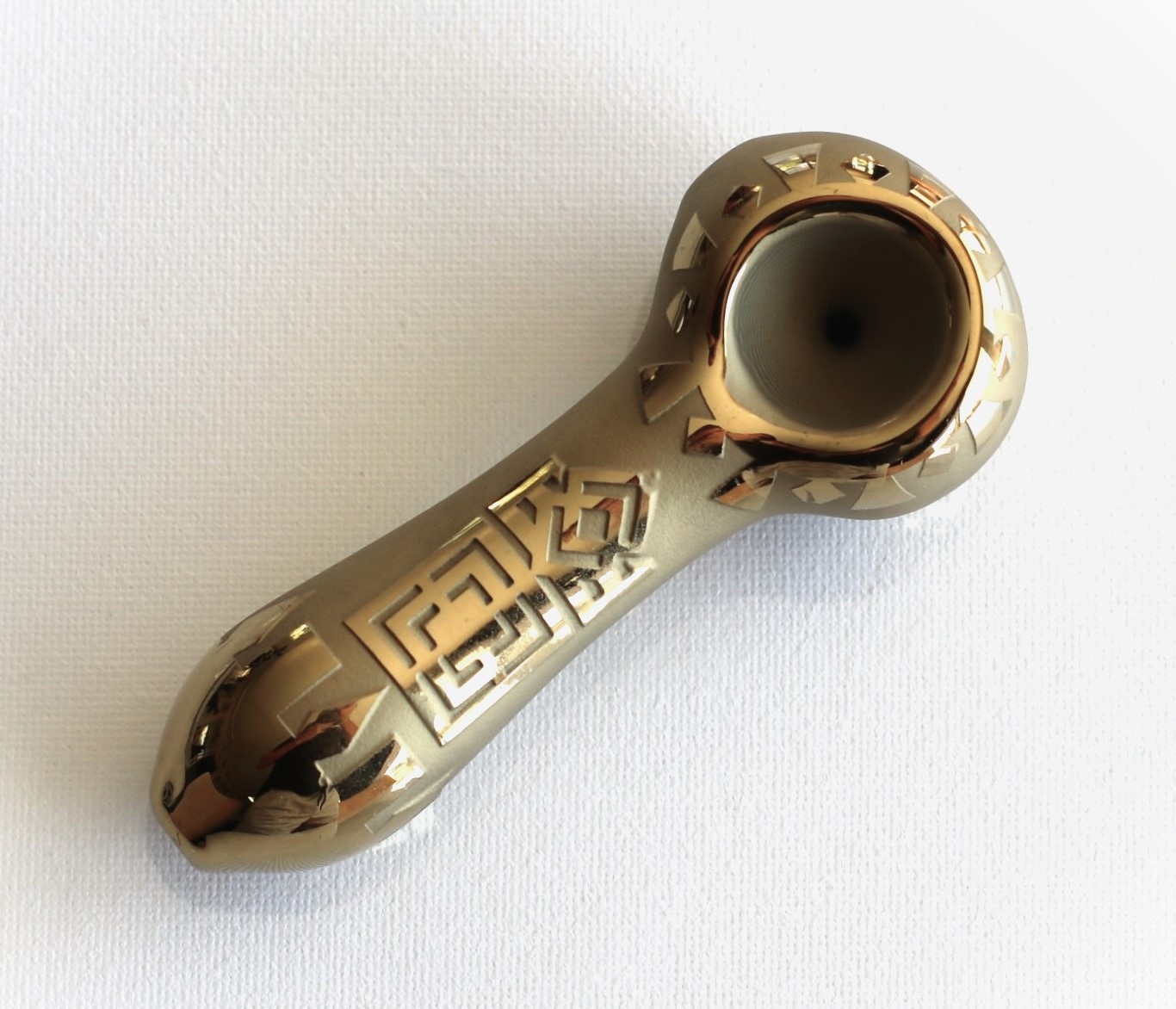 4" Glass Spoon Pipe w/colorful ceramic coating-Gold Aztec - 4' Glass Spoon Pipe