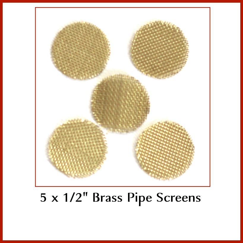 Brass Screens x 5- Brass Screens for One Hitter Pipes .50" diameter - Brass Screens .5'