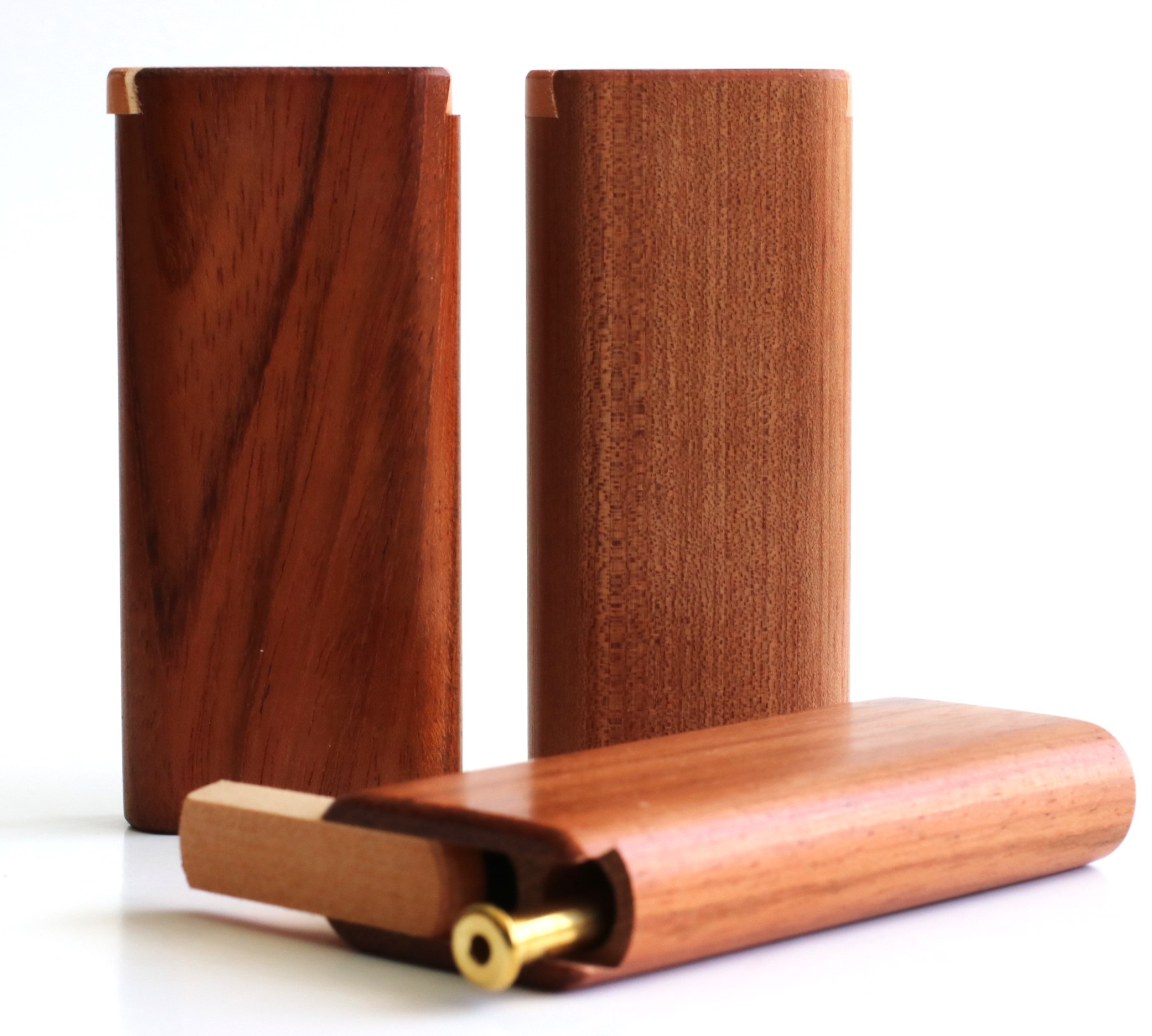 4" Brazilian Cherry Wood Slider Lid Dugouts w/ One Hitter Pipes-American Crafted Stash Boxes