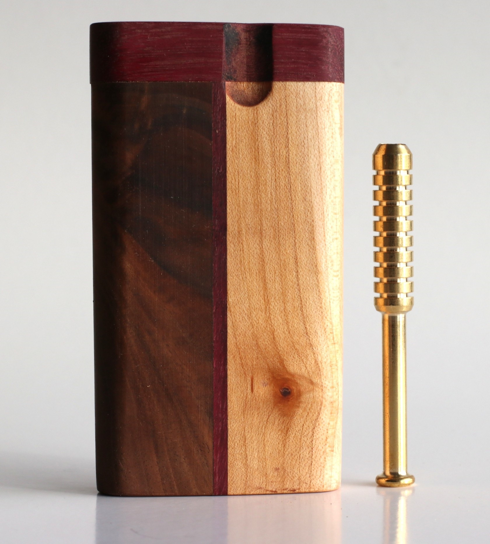 3G Black Walnut & Cherry Dugout- Ribbed Brass One Hitter Pipe- Perfect Gift-American Crafted Stash - Padauk Dugout by 3rd Grain