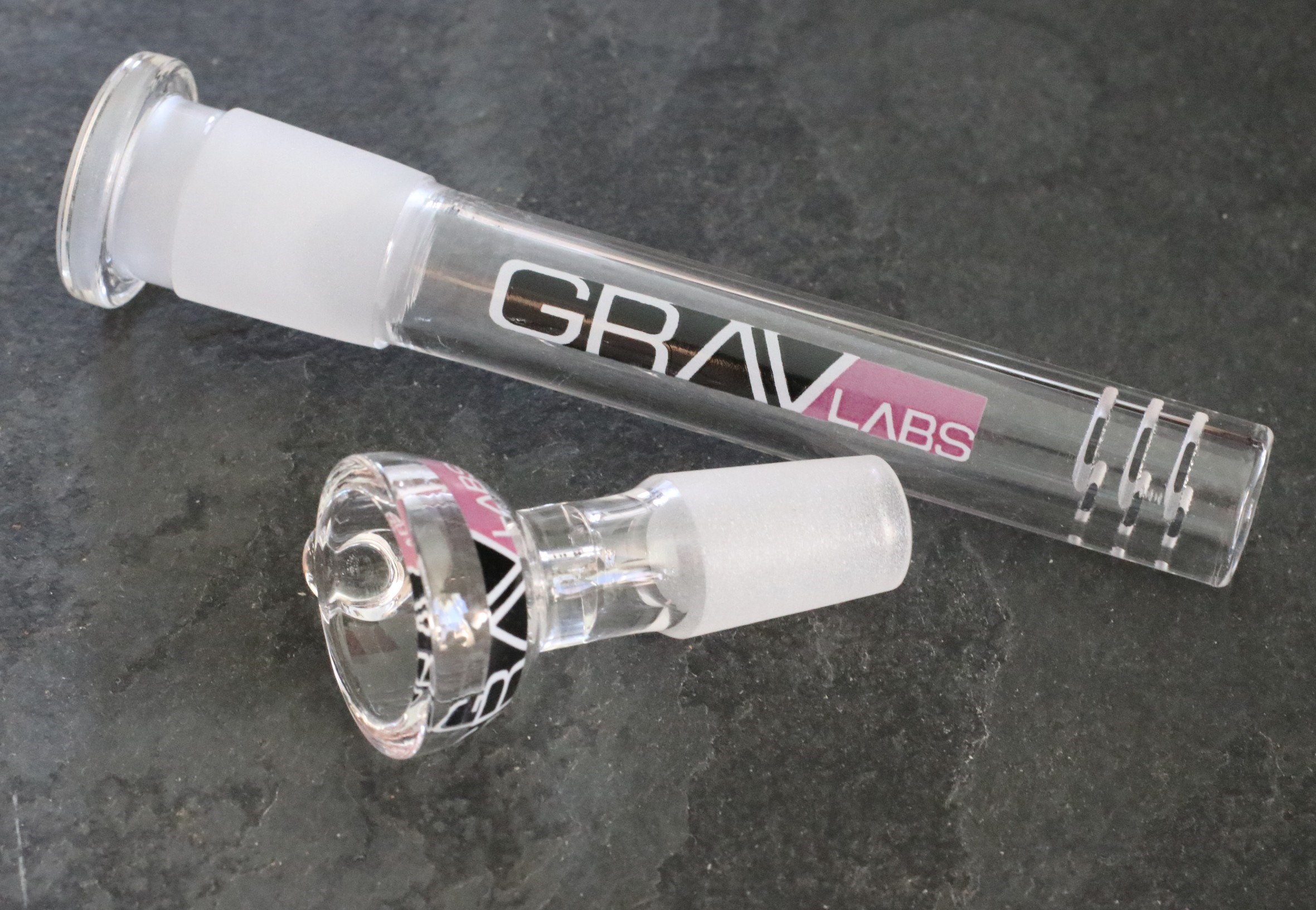 8" GRAV Glass Bong-Water Pipe-Downstem & Herb Slide-Pink/Black - 8' Water Bong by GRAV