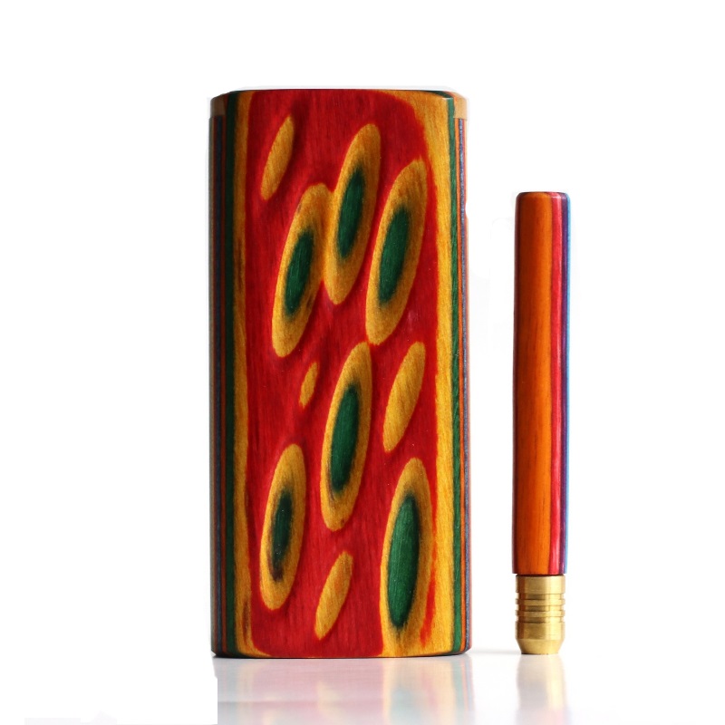 4" Rainbow Etched Dugout & One Hitter Pipe - Etched Wood Dugout and One Hitter Pipe
