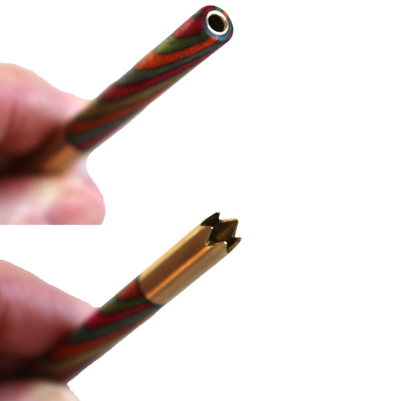 3" Brass Grinder Tip Pipe-Designed for 4" Dugouts-Rainbow Mango Wood Heat Cover - Brass Grinder Tip Pipe
