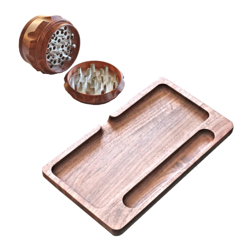 PRO 420 Wood Tray & Herb Grinder-Professional Smoker's Gift - Rolling Tray and Wood Grinder