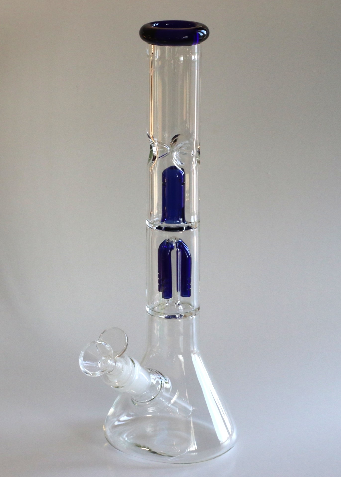 12" Clear Glass Bong-Slider & Herb Bowl-Blue Accents-Top quality Table top water beaker-bong-glass pipe - 12' Glass Beaker Bong