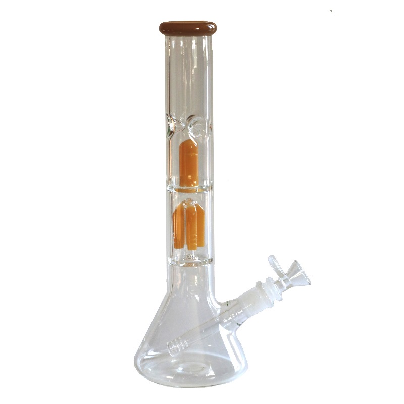 12" Clear Glass Bong-Slider & Herb Bowl-Amber Accents-Top quality Table top water beaker-bong-glass pipe - Peace Sign Dugout- For Sale