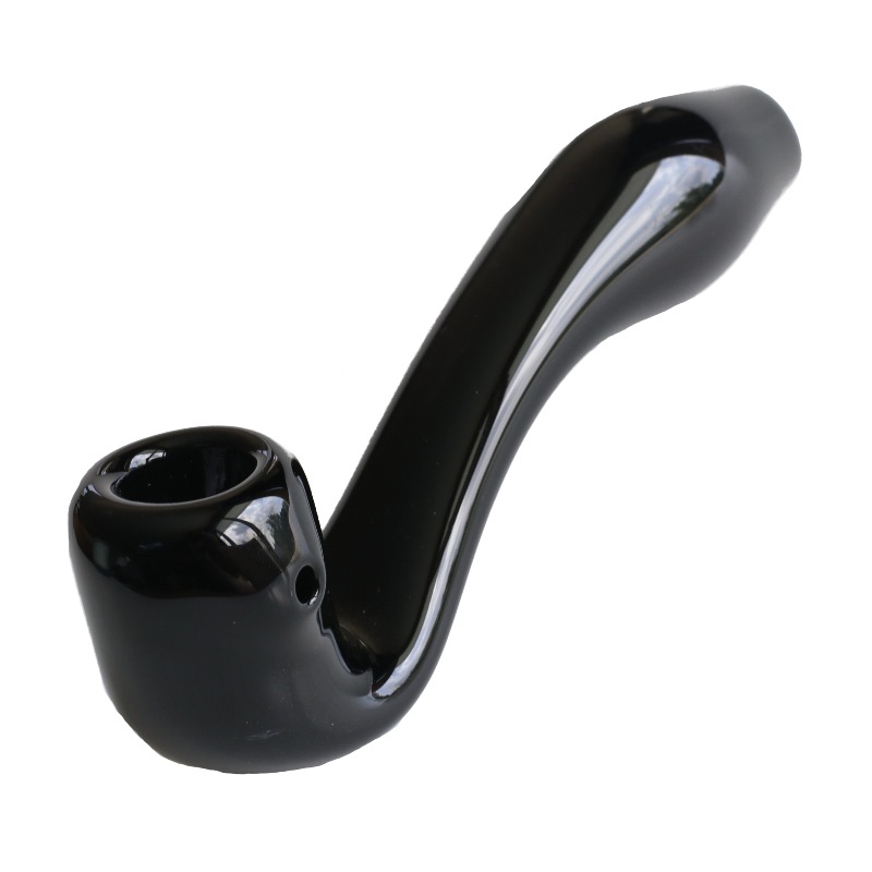 6" Black Glass Sherlock Pipe - Large Glass Sherlock Smoking Pipe for weed