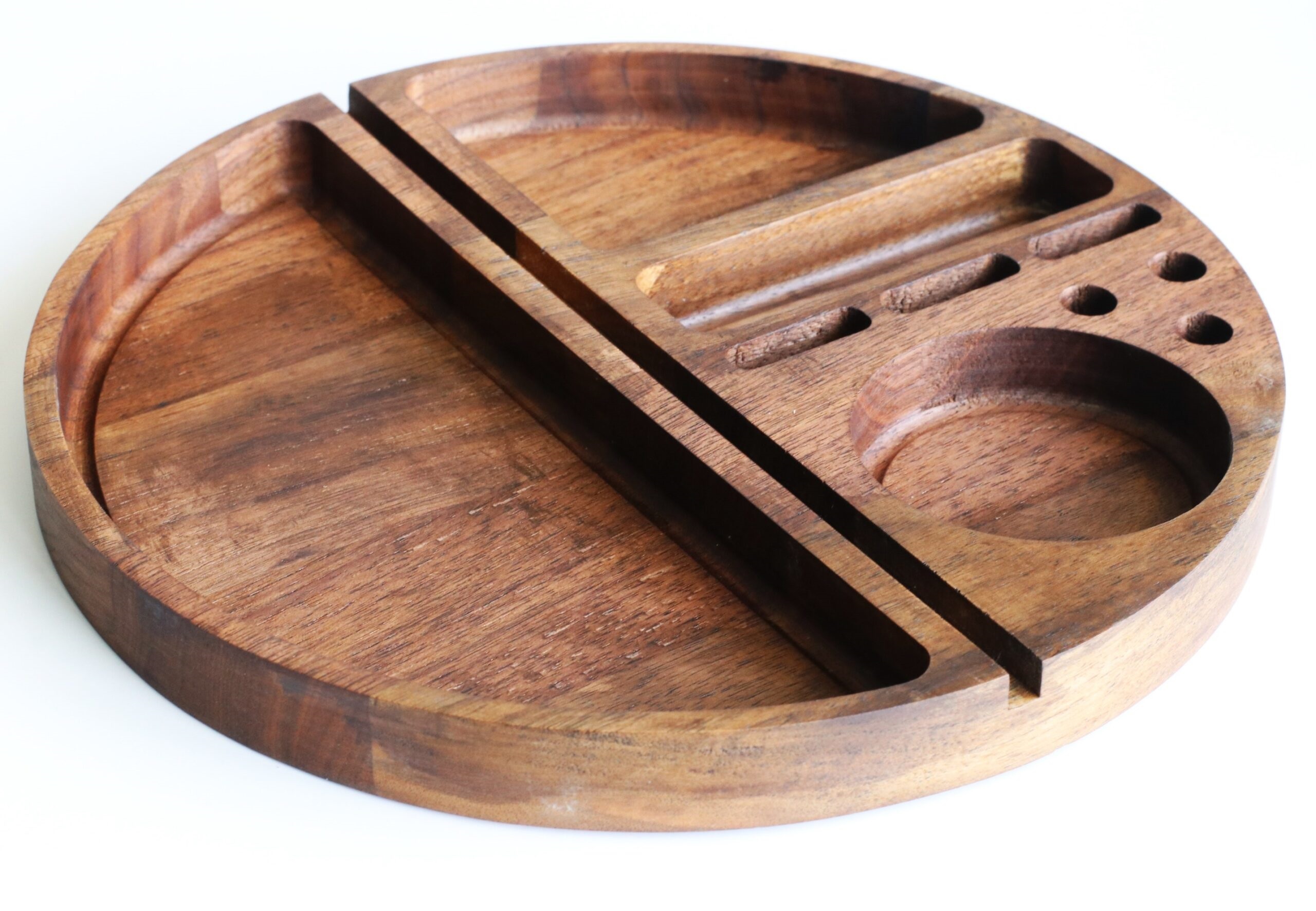 PRO 420 Gift Pack Bundle-Rolling Tray, Grinder, Stash Jar & Pipes-YOLO Ultimate Gift Pack for Smoker's - Walnut Round Rolling Tray
