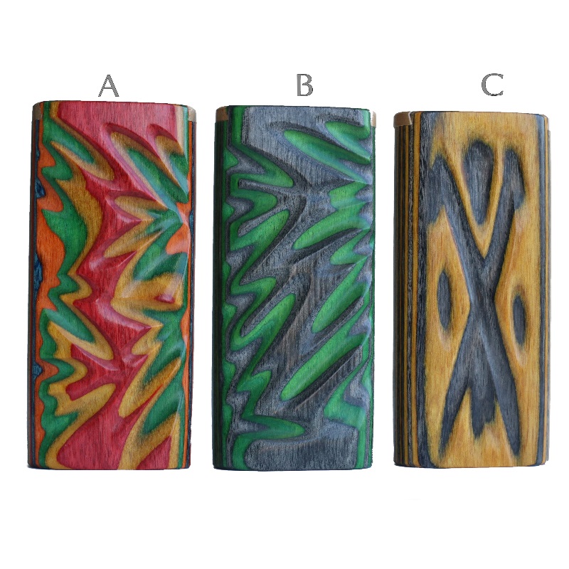 4" Slider Lid Diamond Wood Dugouts & One Hitter Pipes-Colorful Etched Stash Box