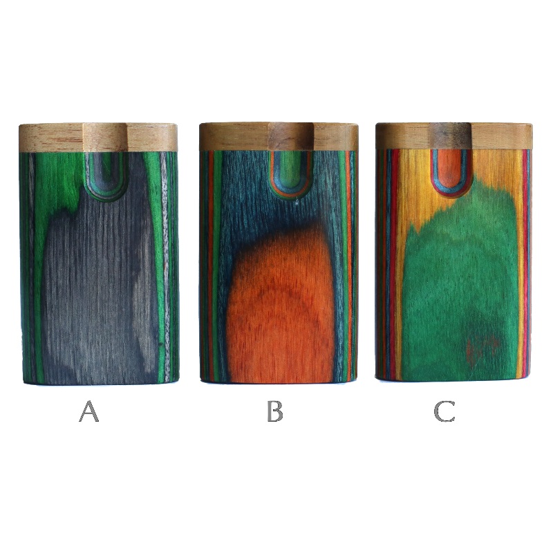 3" Swivel Lid Diamond Wood Dugouts & One Hitter Pipes-Colorful Small Stash Box