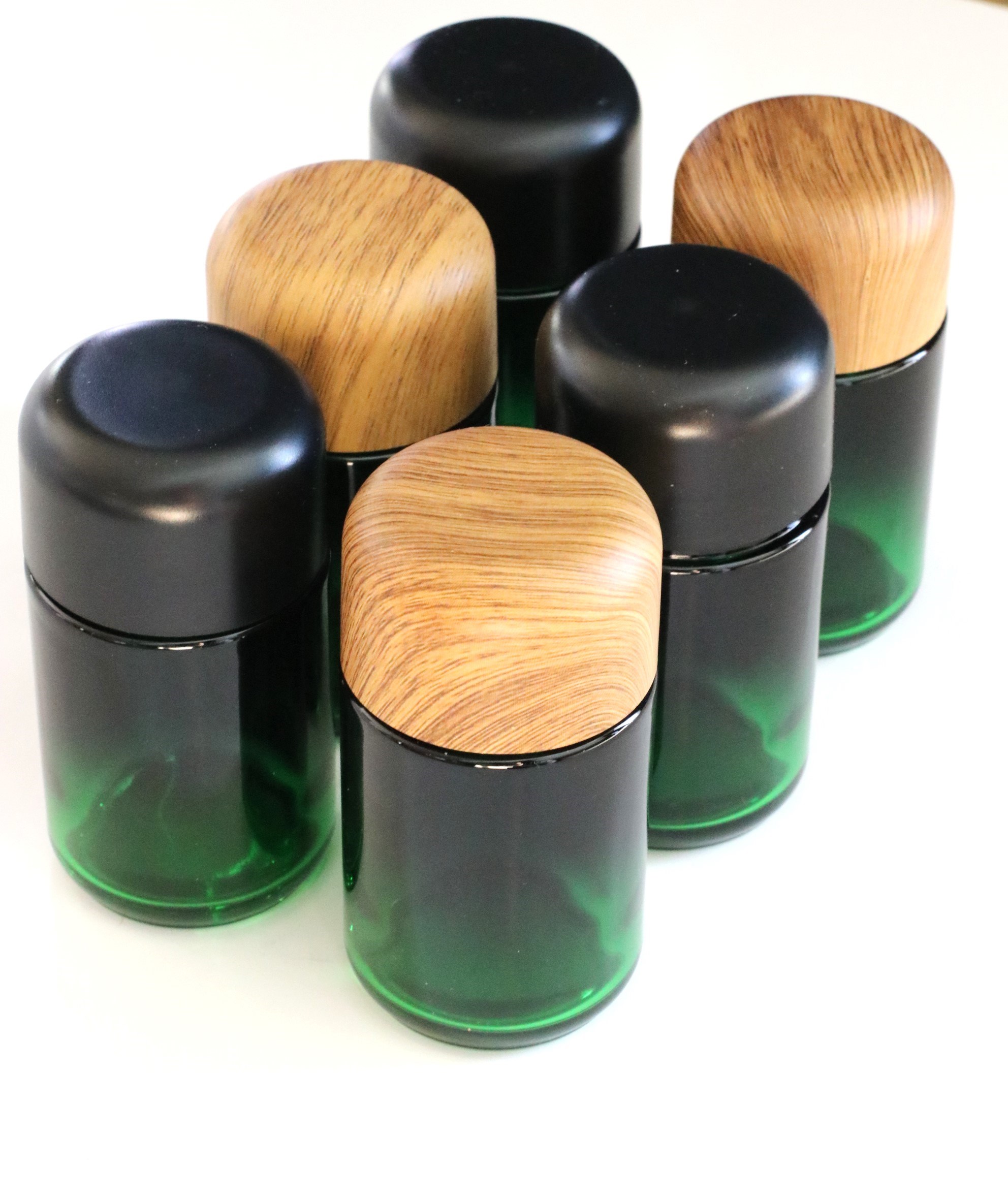 6 x Glass Stash Jars-Quality Green Tinted Glass with Smell/Child Proof Lids