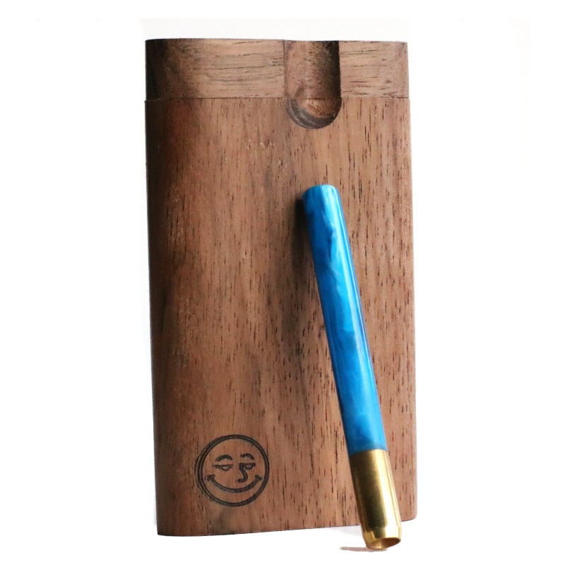 Walnut Wood Dugout & Ebony Brass Pipe-American Crafted Stash Box-Extra Storage